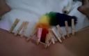 Sex hack me: Wand Orgasm Punishment with Rainbow Foxtail Butplug and Clothes Pins...