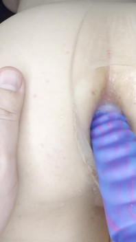 Ribbe Dildo Through Ripped Pantyhose