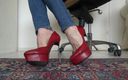 Lady Victoria Valente: Red platform designer high heels with extreme metal heels in...