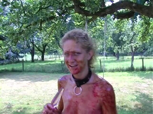 Horny Two really wet MILFs: Blonde slut gets all covered with food outdoors