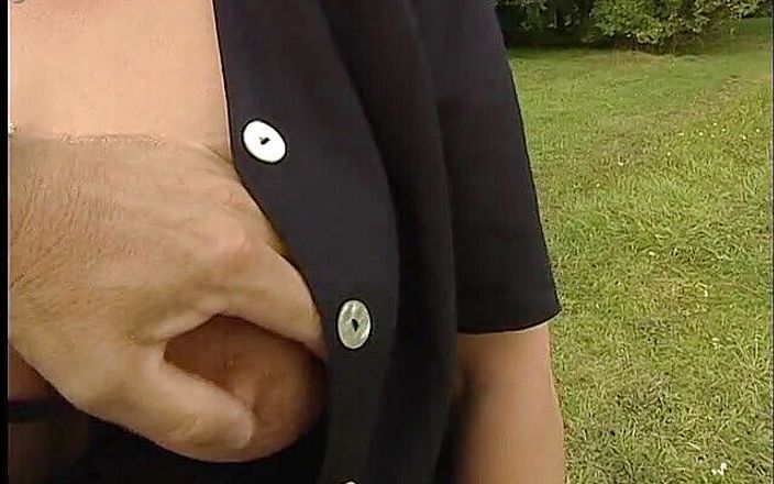 POV Orgasms: Lovely mature lady blows a guy&amp;#039;s cock outdoors near the...