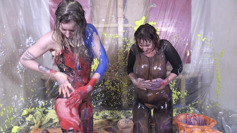 Gunked up girls: Melody Pleasure &amp; Beau Diamonds bodystocking WAM