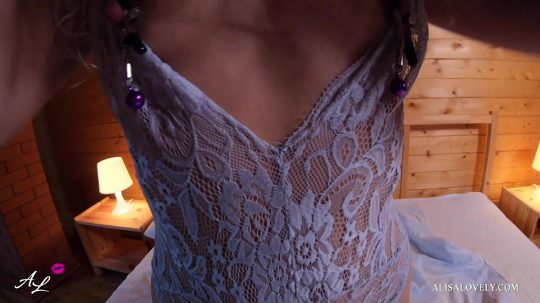Alisa Lovely: Curvy babe pinched nipples and fucked her wet pussy with...