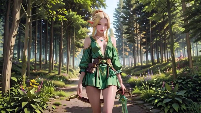 Seraphina Vale: Forest Elf Queen! Kneeling in the Dappled Sunlight, Her Fingertips...