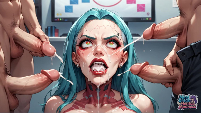 Mind Break Hentai Madness: Office Orgy: Cracked Blue-haired MILF Gets Dual Penetration Mind Break
