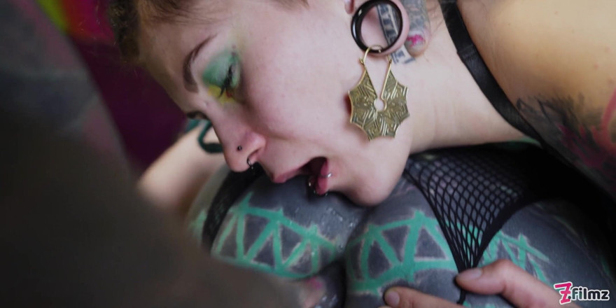 Z-Filmz: Tattoo Threesome Girls Gape Asses for Tattooed Dick