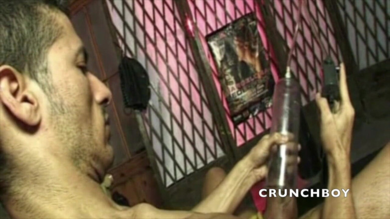Crunch Boy: Hairy boy fucked by XXL dildo in a backroom - Behind...