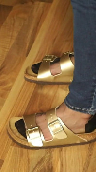 Golden Mules & Black Nylons - Sensual Shoe Removal