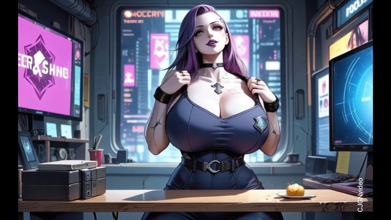 Hot girl dancing: Une fille cyberpunk se déshabille au bureau (animation ai)