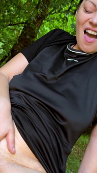 Natural MILF Mia Fingers Her Hairy Pussy to Orgasm in the Public Forest