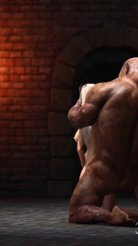 A sexy blonde gets fucked rough by a big monster in the dungeon