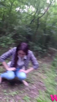 Pee in the Forest and Whipe Her Pussy with a Leaf