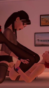 Goth Girl Fucks a Hot Redhead with a Strap on