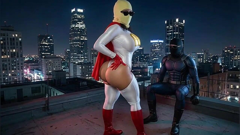 Animate golden: Petite Big Ass Superheroine in White and Red Showing Her...