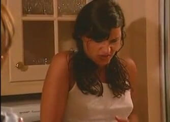 Outdoor pervs: Dinner time turns into pussy eating in the kitchen