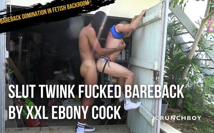 Bareback domination in fetish backroom: slut twink fucked barebakc by XXL ebony cock