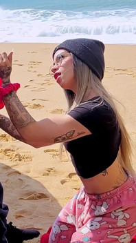I Asked a Stranger to Film Me on the Beach, I Rewarded Him with a Very Wet Blowjob!