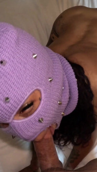 Sexy Mixed Ebony in Ski Mask Receives a Throat Pie
