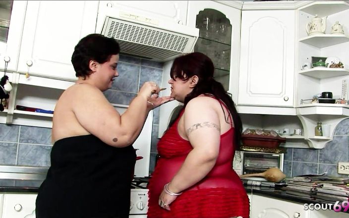 Full porn collection: Fat Milf Lesbian Fuck in Kitchen with Monster Tits