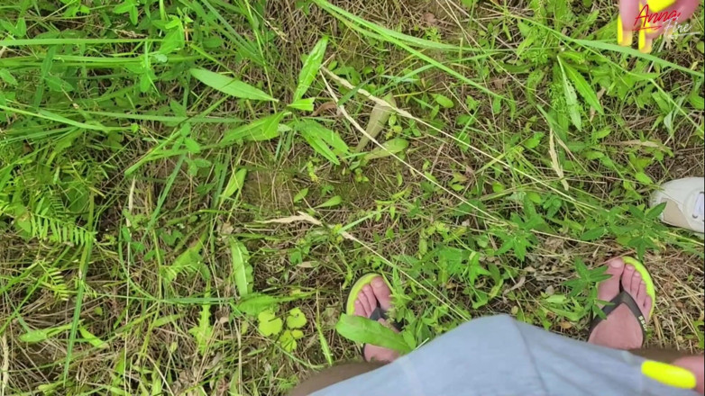Anna Fire: Stepmom holds stepson's cock while he pees in nature