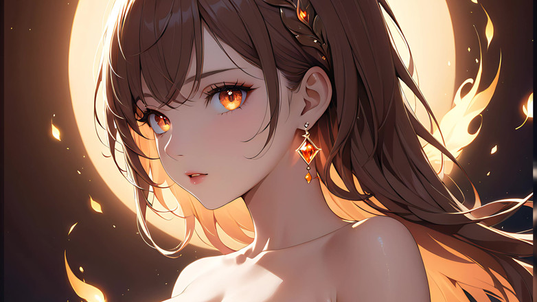 LustRender: 火の粉のキス:小さな炎に照らされた美しい若い女性