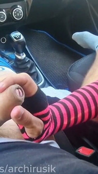 The Cute Twink Is No Longer a Virgin. the Taxi Driver Is Fucking the Femboy in the Ass on the Highway Without Condoms.