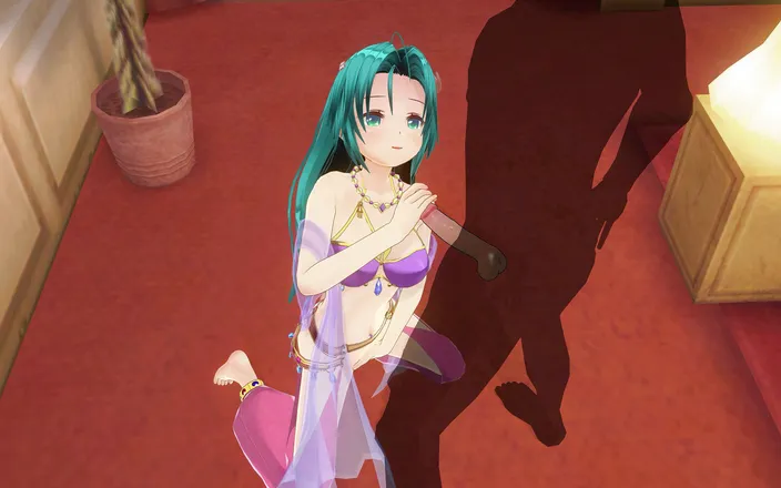 H3DC: 3D Hentai girl with blue hair touches her pussy and...