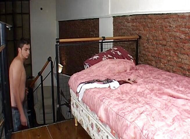 Bareback TV: Having fun with big dildo on the bed