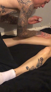 Petite Blonde Gets Tatted Body Oiled up 1 of 3