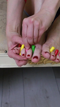 Sweet Toe Tease - Colorful Candy Between Her Toes