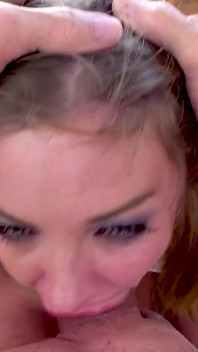 Delightful teen Leah Winters no hands POV deepthroat blowjob and cum swallow
