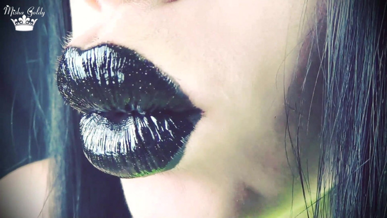 Goddess Misha Goldy: Kisses from black shiny lips ASMR JOI