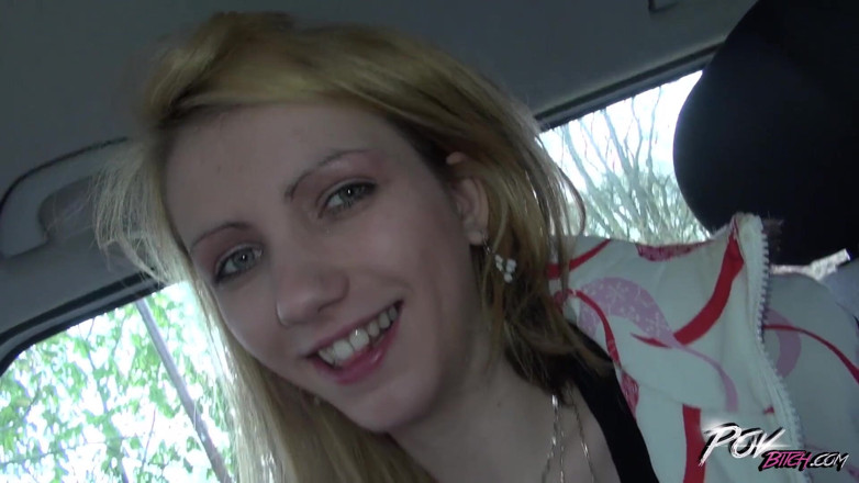 POV Bitch: Petite skinny blonde teen suck cock under steering wheel and...