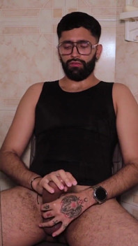 Camilo Brown Intensely Edging His Big Cock Shooting His Cum Multiple Times and Squirting on His Black Shirt