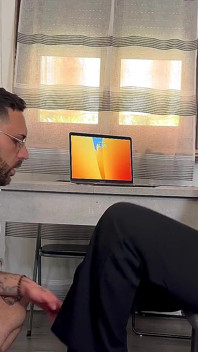 The Colleague with Sore Feet Gets Them Massaged and Licked with Pantyhose, in Exchange for a Blowjob