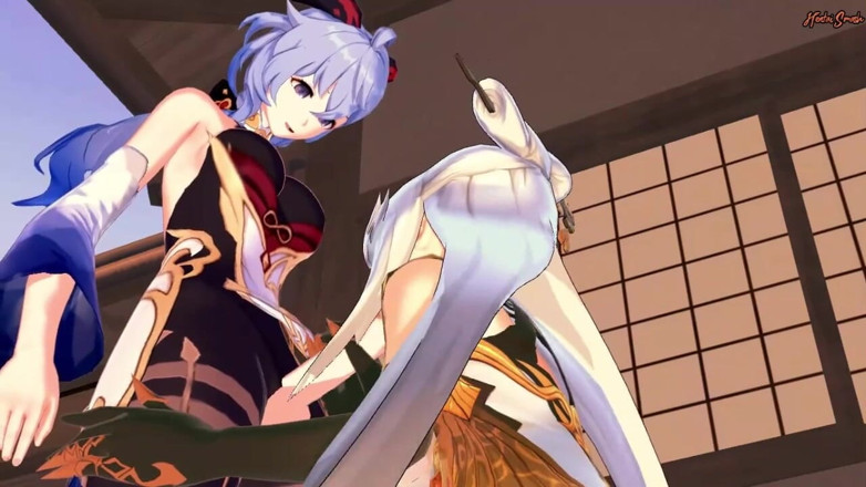 Hentai Smash: Futa Ganyu fucks Ningguang doggystyle and cums in her pussy -...