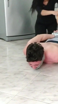 Lazy Boy Tied and Toyed by Latina MILF!
