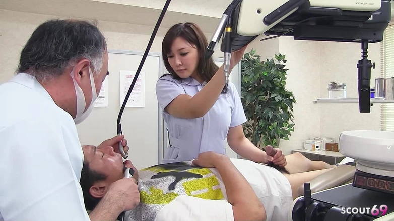 Asian porn collection: Japanese Teen Nurse Help Nervous Client with Blowjob to Relax...