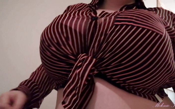 Melonie Kares: Black bra blouse big boobs bounce POV