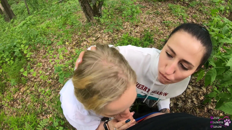 YSP Studio: Two girlfriends suck cock in the woods - POV