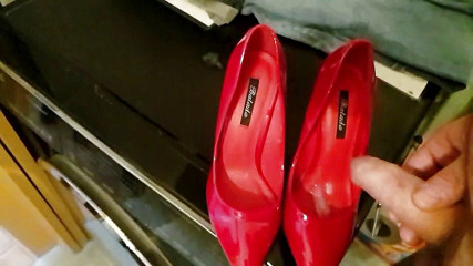 Milosbroz: Red high heel my gf cum