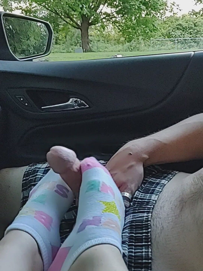 SocksAddict69: Public Footjob Sockjob with Girls Ankle Socks - Cum on Socks