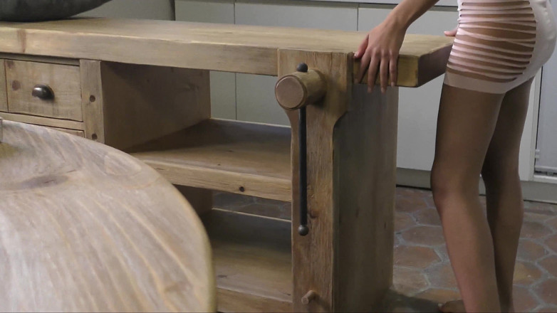 Denudeart: Hot Brunette Masturbating with the Corner of the Table