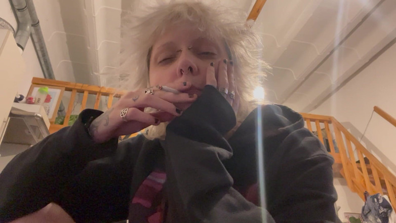 Glitterqueen1999: Goth Girl No Makeup Smoking a Cigarette