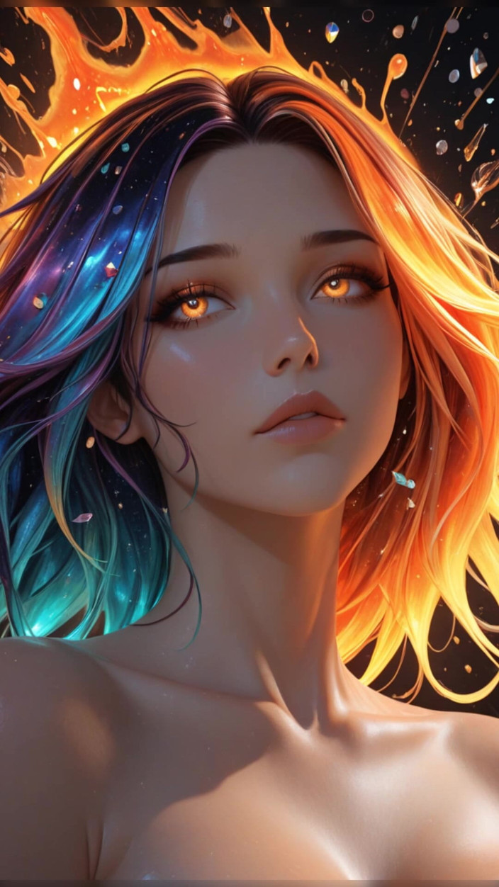 VelvetInk Studio: Cosmic neon dea bellezza nuda con radiante cyber clouds ai...