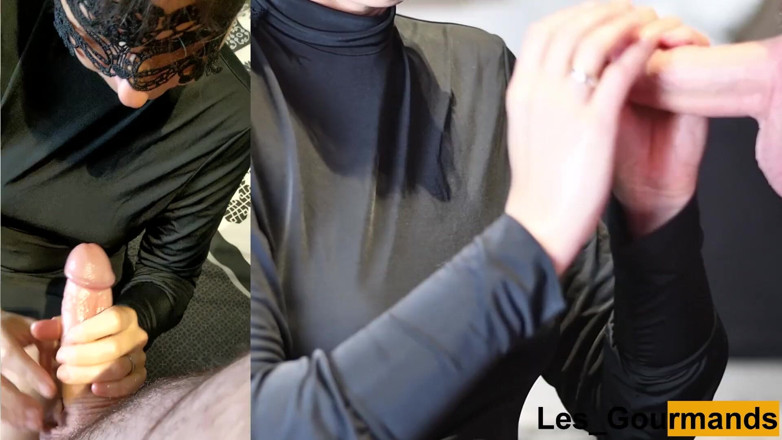 Les Gourmands: MILF sucks in black dress and gets cum on face