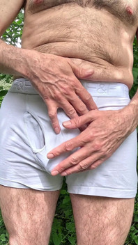 Big Uncut Cock Wanking in the Woods Wearing White Boxer Shorts - Rockardglans