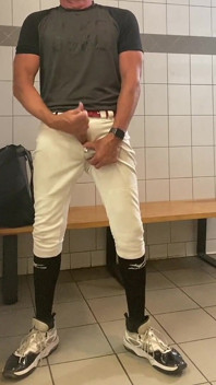 Baseball Geared up Jockdad87 Shoots His Alpha Load in the Locker Room