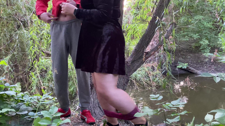 OurFetishLife: Big chubby princess milks my big cock while masturbating outside