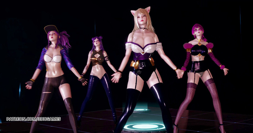 3D-Hentai Games: Popstars Ahri Akali Evelynn Kaisa striptis 3D terbaik tanpa ditapis